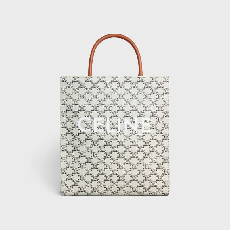 Celine Medium Vertical In Triomphe Canvas With Celine Print Cabas Braun | CL-591837