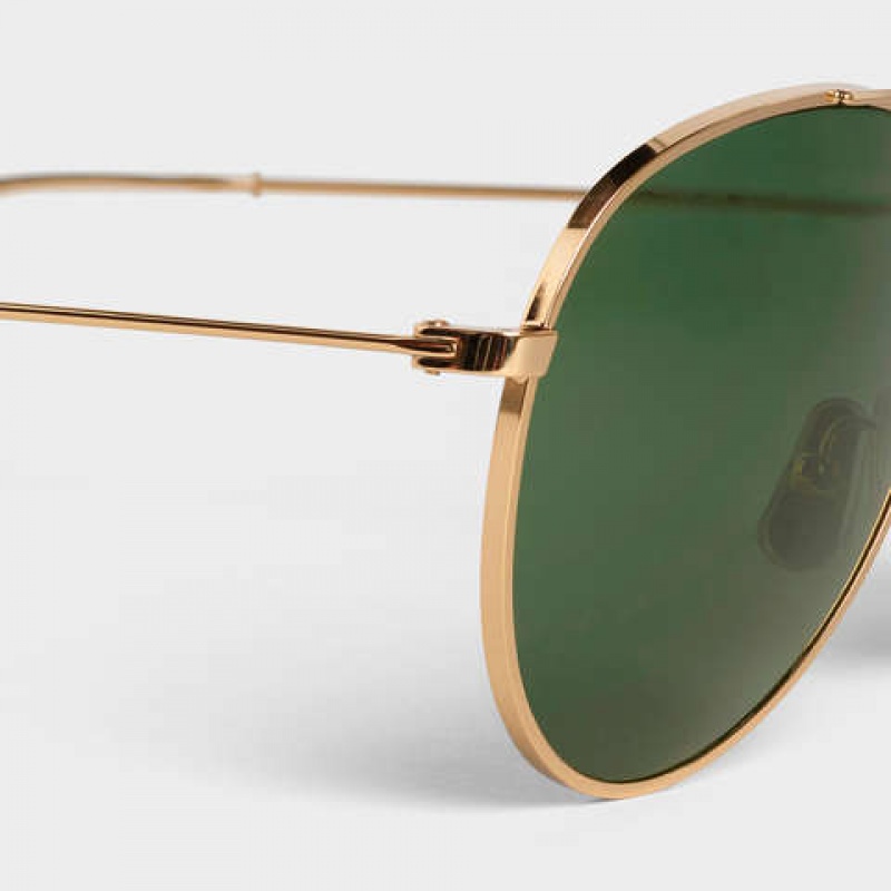 Celine Metal Frame 01 In Metal With Mineral Glass Lenses Sonnenbrille Gold Grün | CL-591757