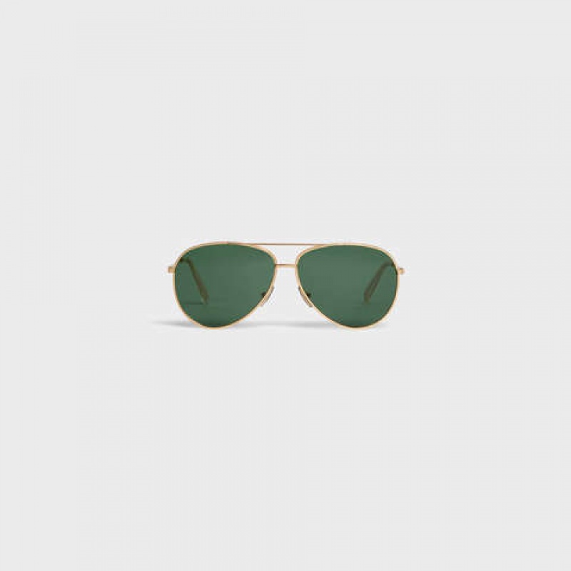 Celine Metal Frame 01 In Metal With Mineral Glass Lenses Sonnenbrille Gold Grün | CL-591757