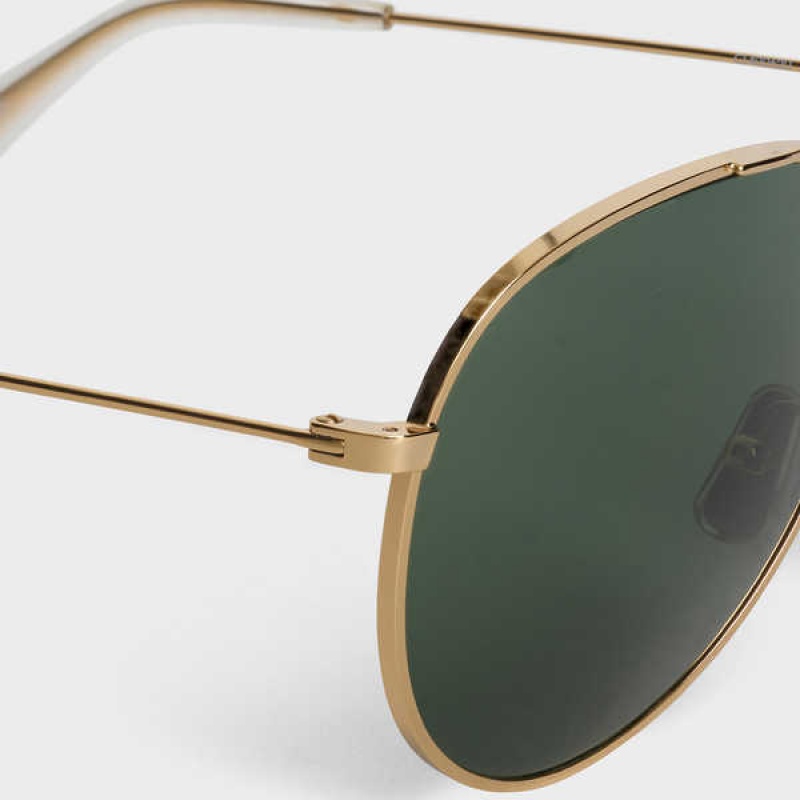 Celine Metal Frame 02 In Metal With Mineral Glass Lenses Sonnenbrille Gold Grün | CL-592410