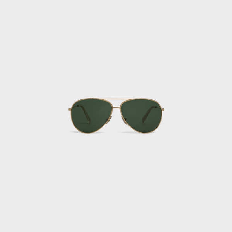 Celine Metal Frame 02 In Metal With Mineral Glass Lenses Sonnenbrille Gold Grün | CL-592410