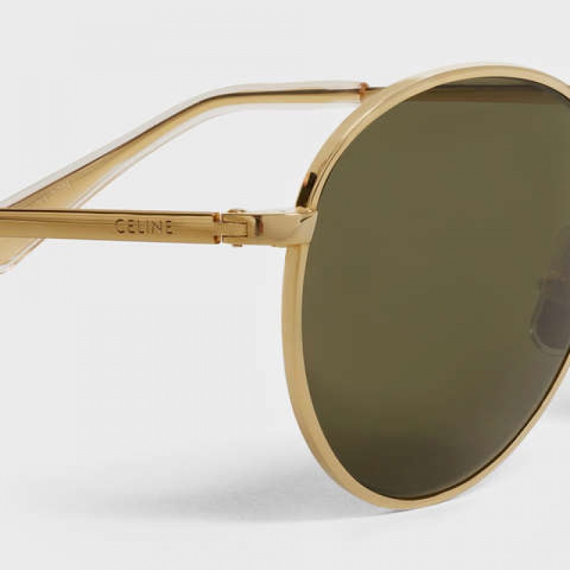 Celine Metal Frame 06 In Metal With Mineral Glass Lenses Sonnenbrille Gold Grün | CL-591759