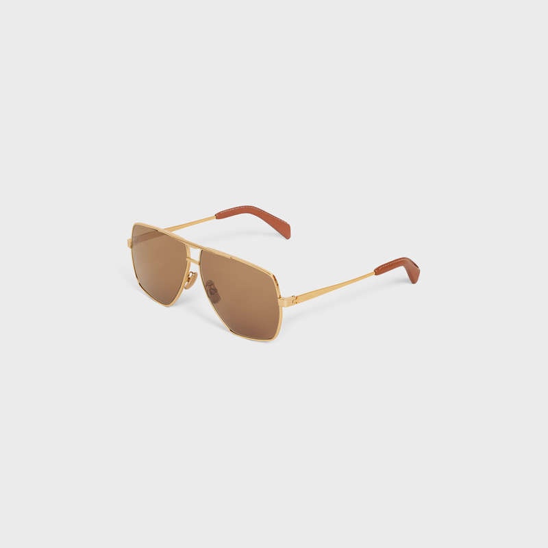 Celine Metal Frame 25 In Metal With Leder Sonnenbrille Gold | CL-591756