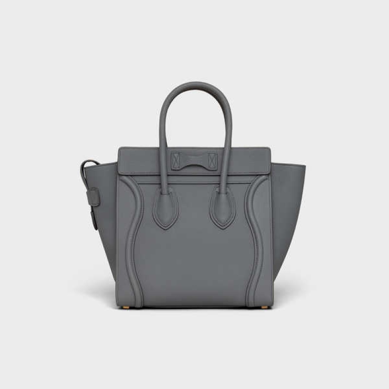 Celine Micro Handbag In Baby Drummed Calfskin Luggage Grau | CL-593052