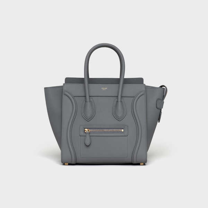 Celine Micro Handbag In Baby Drummed Calfskin Luggage Grau | CL-593052