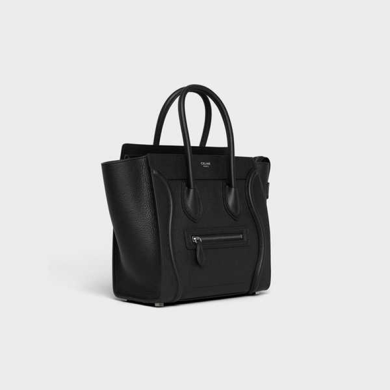 Celine Micro Handbag In Drummed Calfskin Luggage Schwarz | CL-593051