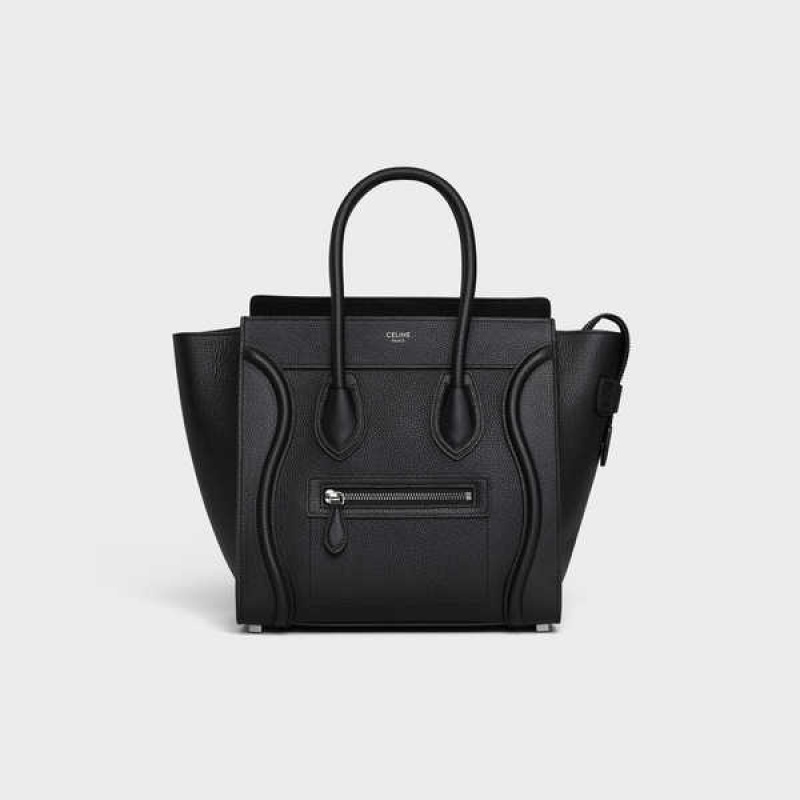 Celine Micro Handbag In Drummed Calfskin Luggage Schwarz | CL-593051