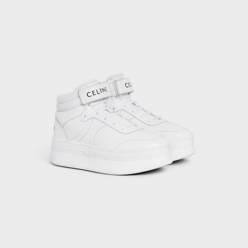 Celine Mid Block Sneakers With Klettverschluss And Wedge In Calfskin Sneakers Weiß | CL-592545