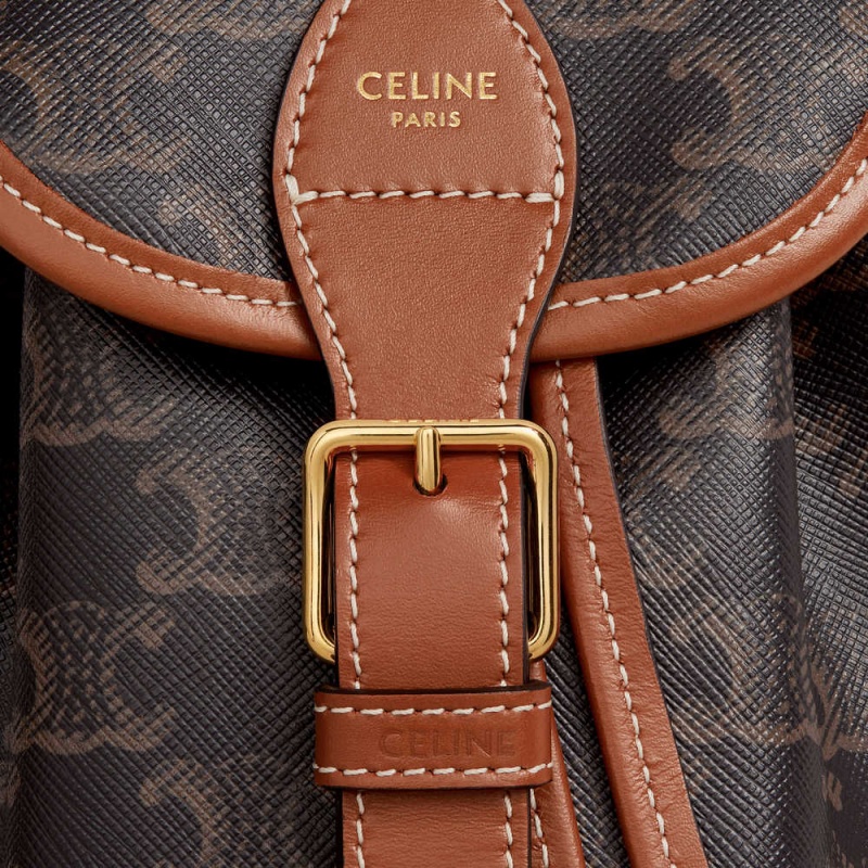 Celine Mini Backpack Folco In And Calfskin Triomphe Canvas Braun | CL-593141