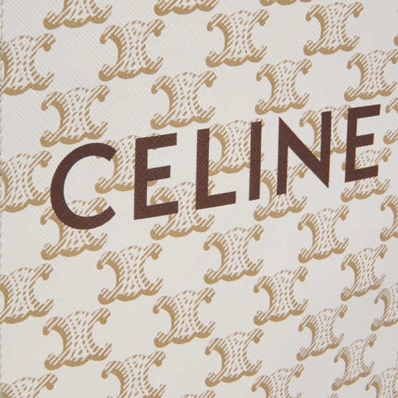 Celine Mini Vertical Cabas In And Calfskin With Print Triomphe Canvas Weiß | CL-593136