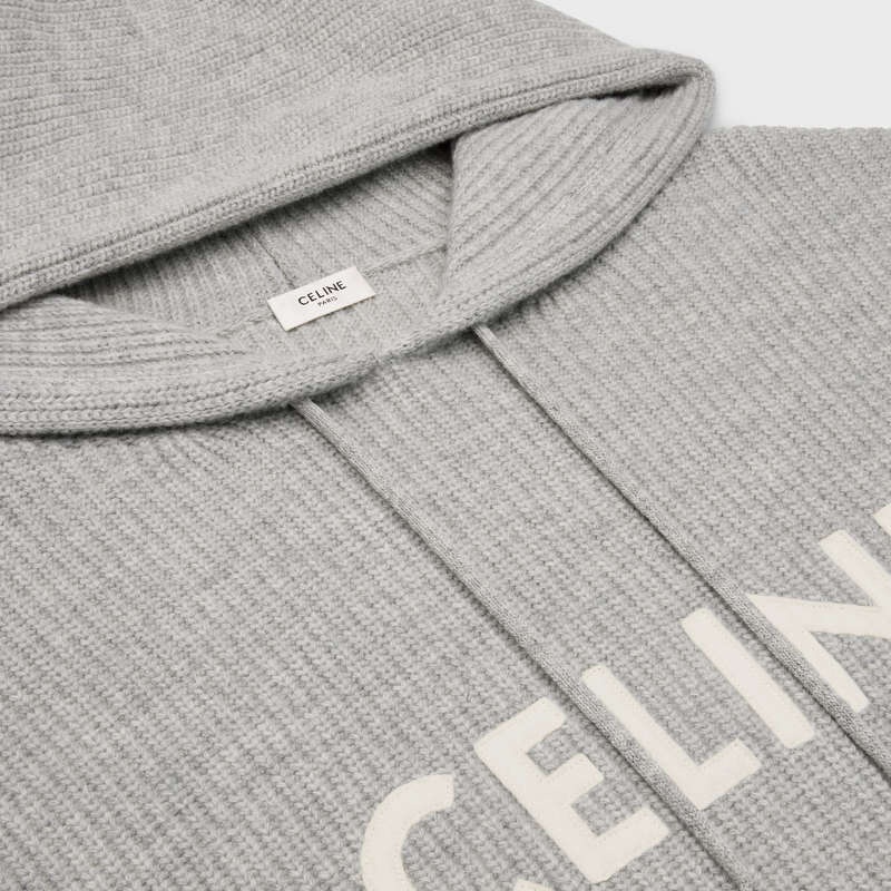 Celine Mit Kapuze In Gerippt Wolle Sweatshirts Hellgrau | CL-592111