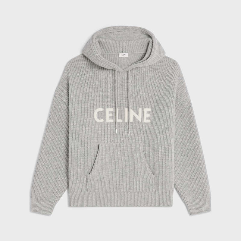 Celine Mit Kapuze In Gerippt Wolle Sweatshirts Hellgrau | CL-592111