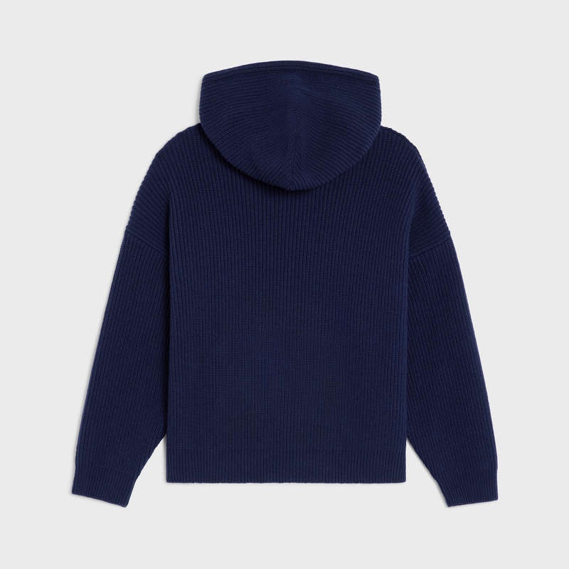 Celine Mit Kapuze In Gerippt Wolle Sweatshirts Navy | CL-592110