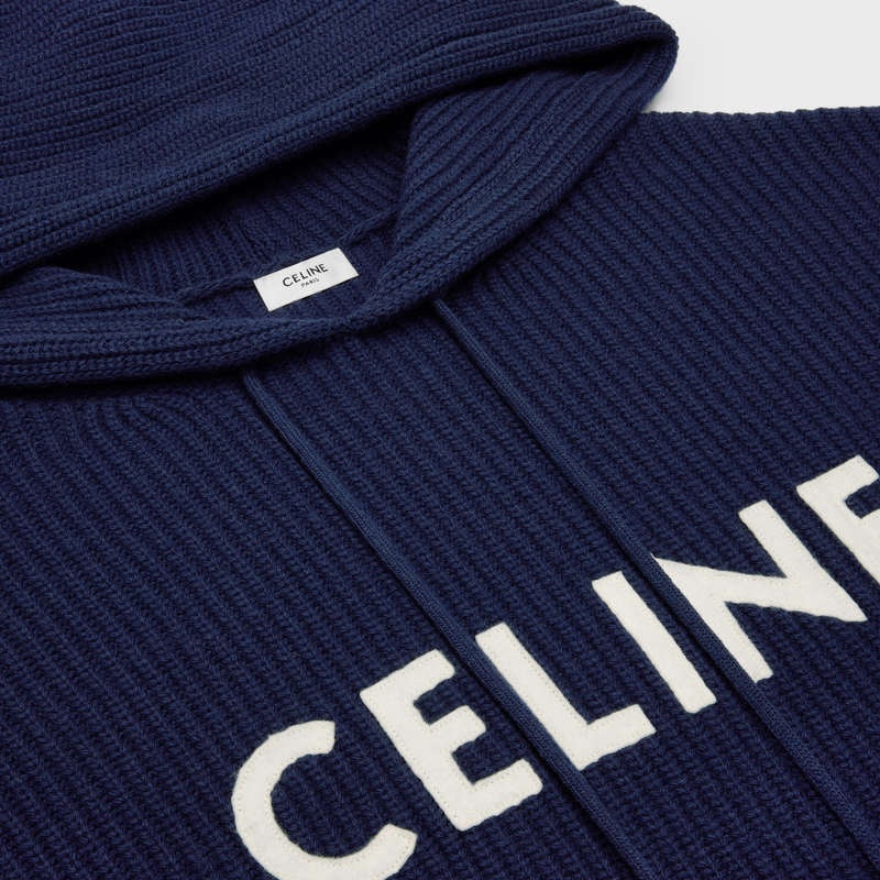 Celine Mit Kapuze In Gerippt Wolle Sweatshirts Navy | CL-592110