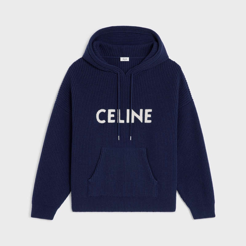 Celine Mit Kapuze In Gerippt Wolle Sweatshirts Navy | CL-592110