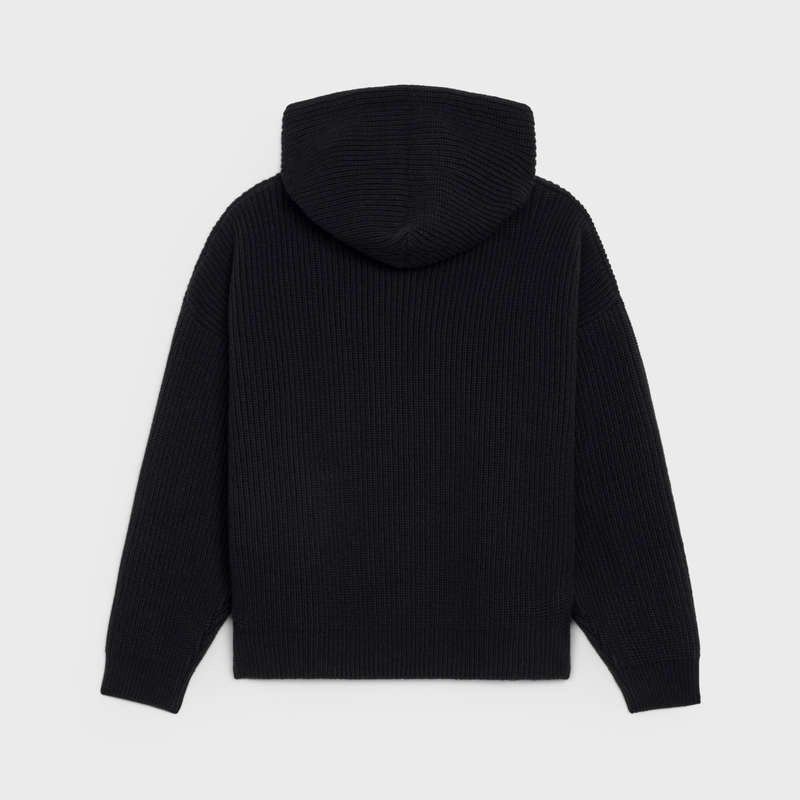 Celine Mit Kapuze In Gerippt Wolle Sweatshirts Schwarz | CL-592109