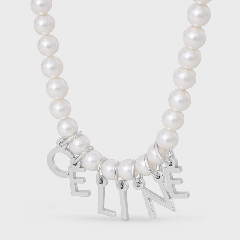 Celine Monochroms In Glass Pearls And Brass With Rhodium Finish Armbänder Weiß Silber | CL-591656