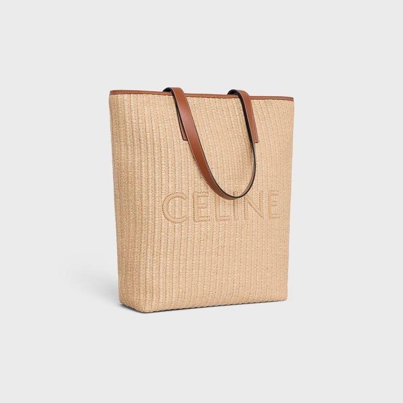 Celine Museum Bag In Raffia Effect Textil With Celine Embroidery Cabas Beige Braun | CL-591835