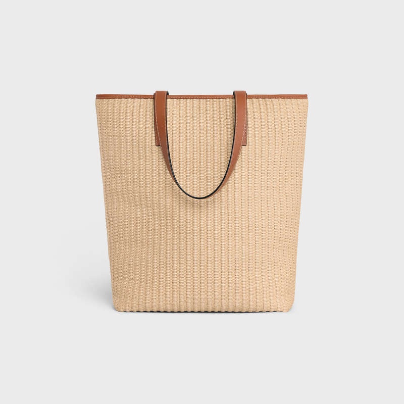 Celine Museum Bag In Raffia Effect Textil With Celine Embroidery Cabas Beige Braun | CL-591835