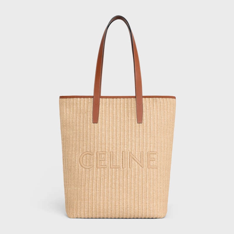 Celine Museum Bag In Raffia Effect Textil With Celine Embroidery Cabas Beige Braun | CL-591835