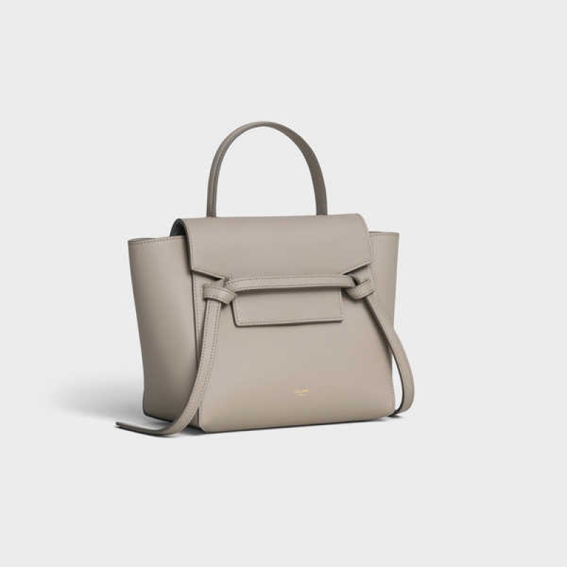 Celine Nano In Grained Calfskin Gürteltasche Hellgrau Braun | CL-593058