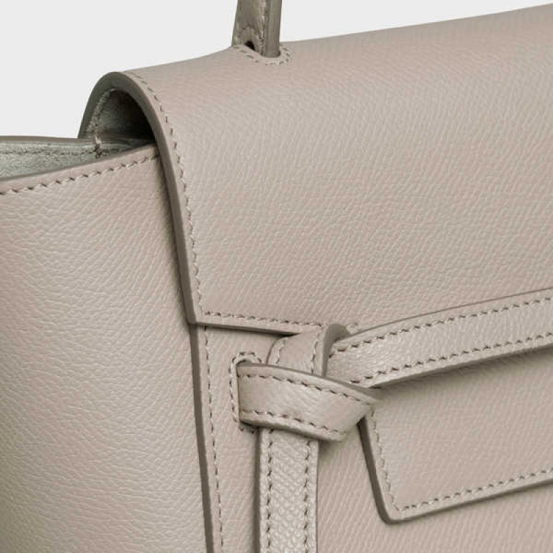 Celine Nano In Grained Calfskin Gürteltasche Hellgrau Braun | CL-593058