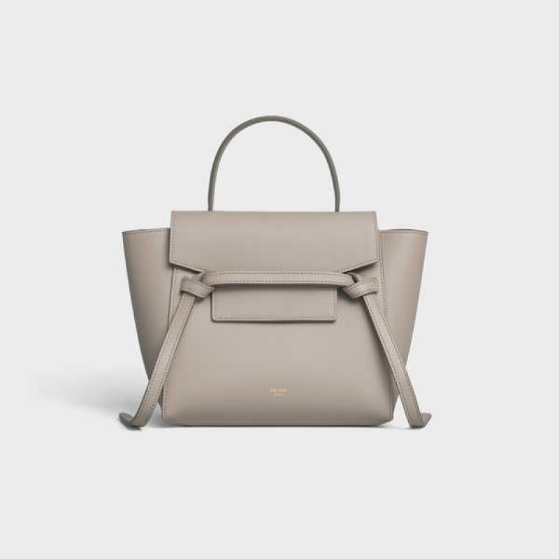 Celine Nano In Grained Calfskin Gürteltasche Hellgrau Braun | CL-593058