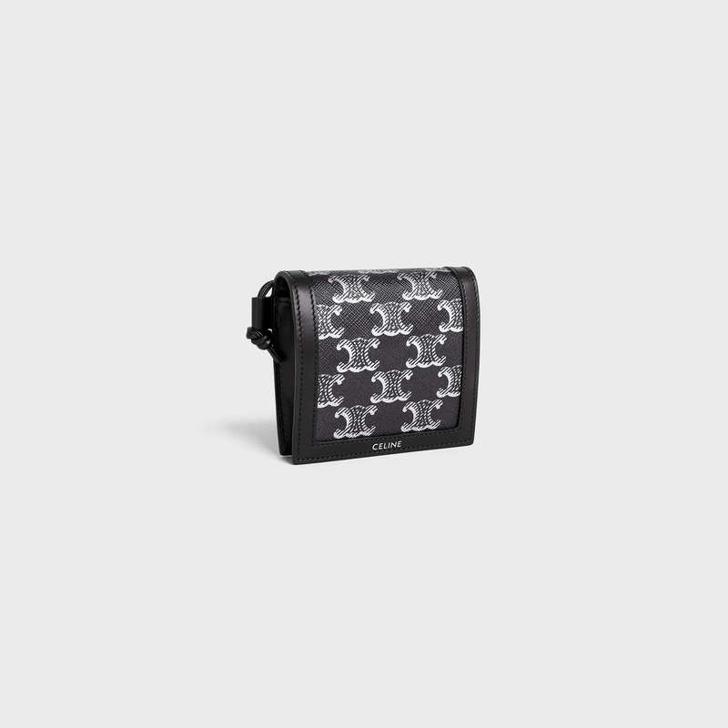 Celine Nekclace In Triomphe Canvas And Calfskin Geldbörse Silber Schwarz | CL-591792