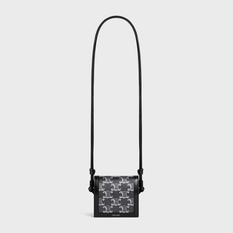 Celine Nekclace In Triomphe Canvas And Calfskin Geldbörse Silber Schwarz | CL-591792