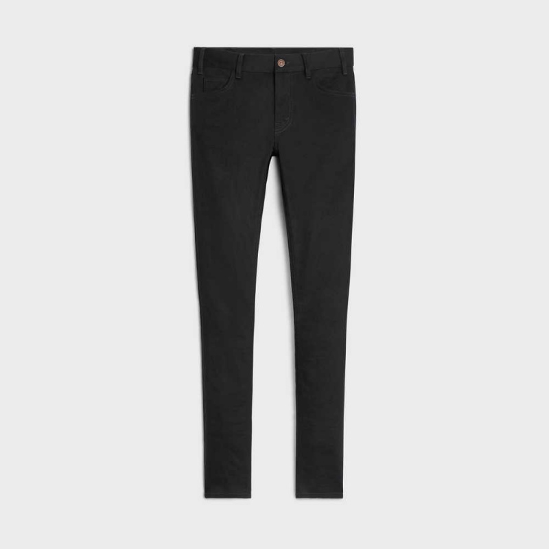 Celine Neo Schlank Jeans In Pure Black Wash Denim Hose Schwarz | CL-592727