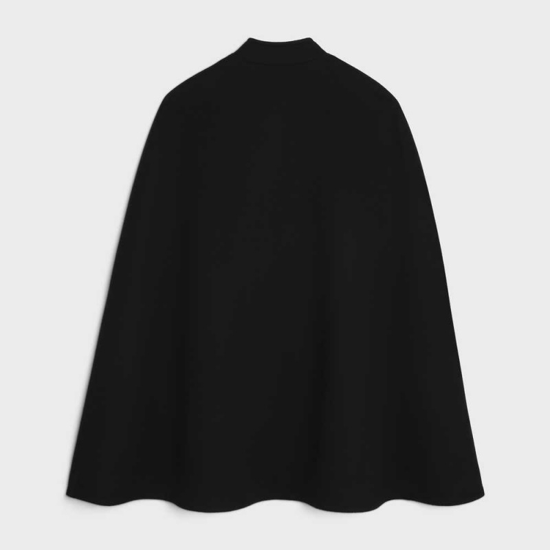 Celine Officer Cape In Wolle And Cashmere Cloth Mäntel Schwarz | CL-592626