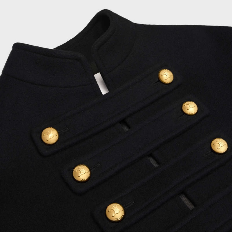 Celine Officer Cape In Wolle And Cashmere Cloth Mäntel Schwarz | CL-592626