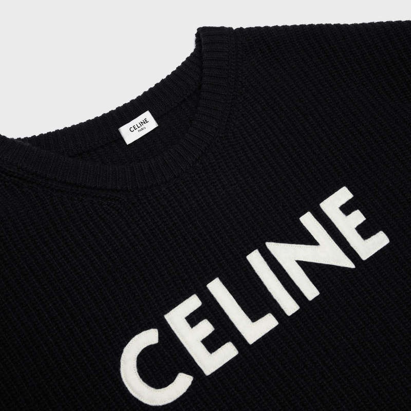 Celine Oversized In Gerippt Wolle Strickwaren Schwarz | CL-592101