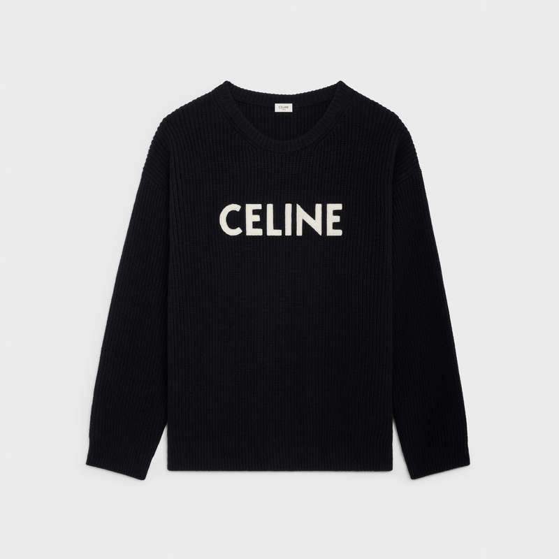 Celine Oversized In Gerippt Wolle Strickwaren Schwarz | CL-592101