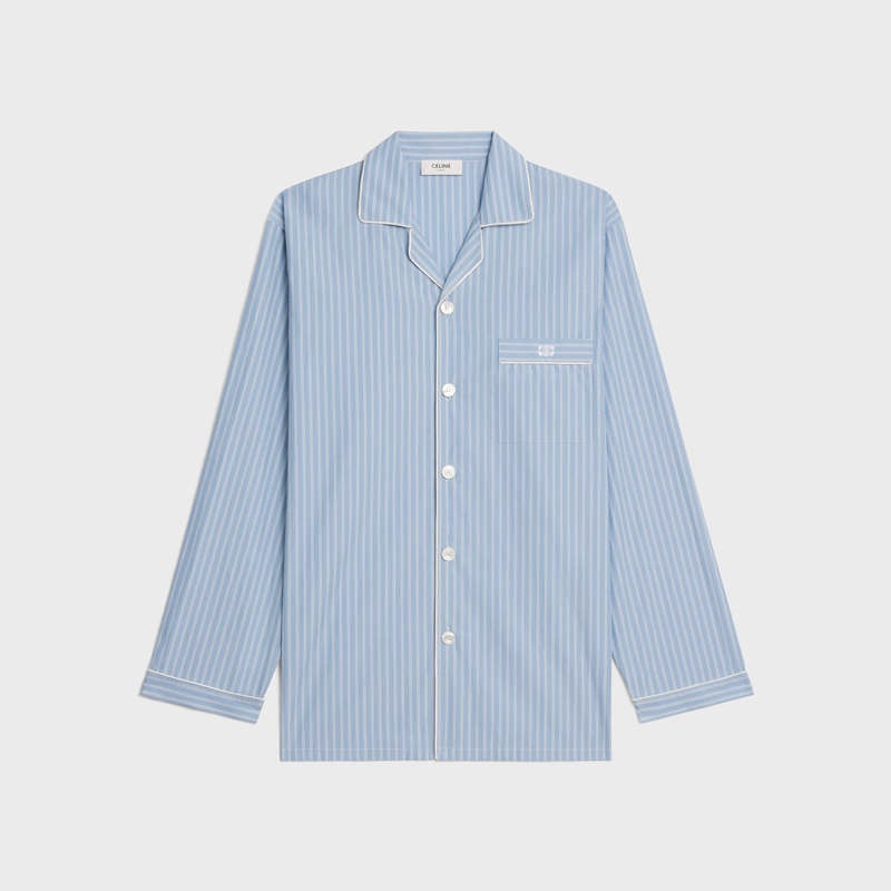 Celine Pajama In Gestreift Baumwoll Hemd Blau | CL-592164