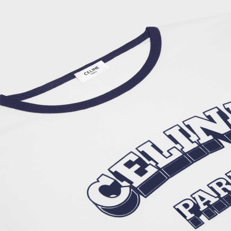 Celine Paris 70 S In Baumwoll Jersey T-shirt Weiß Navy | CL-592779