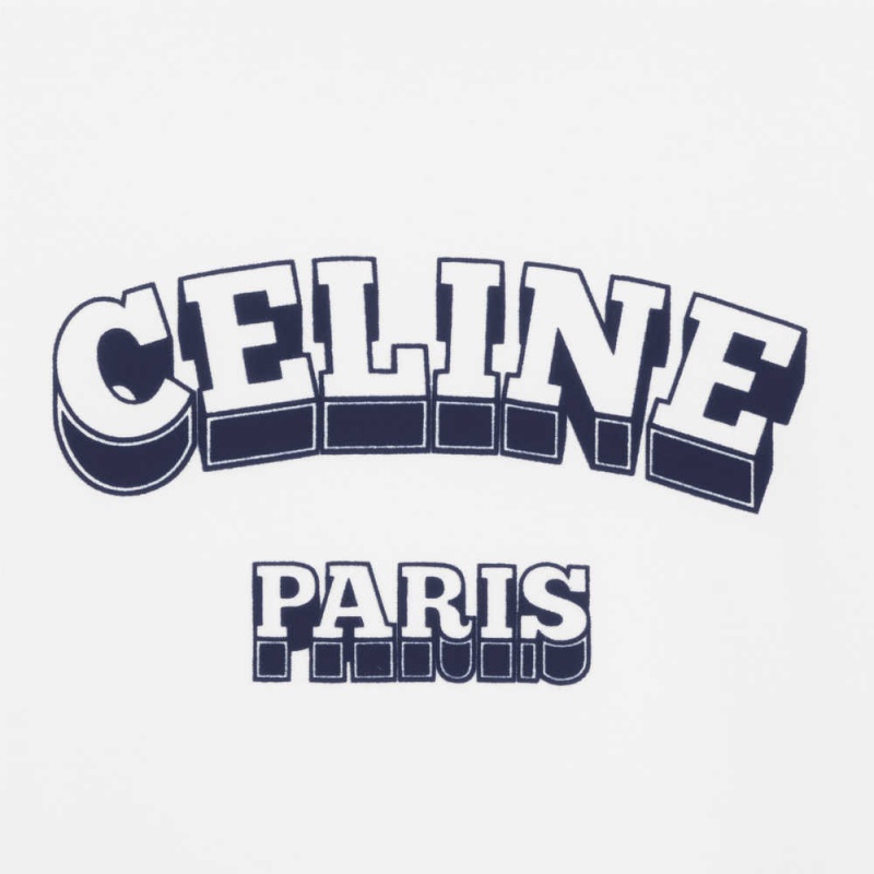 Celine Paris 70 S In Baumwoll Jersey T-shirt Weiß Navy | CL-592779