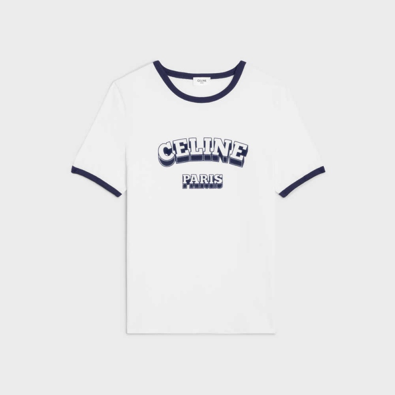 Celine Paris 70 S In Baumwoll Jersey T-shirt Weiß Navy | CL-592779