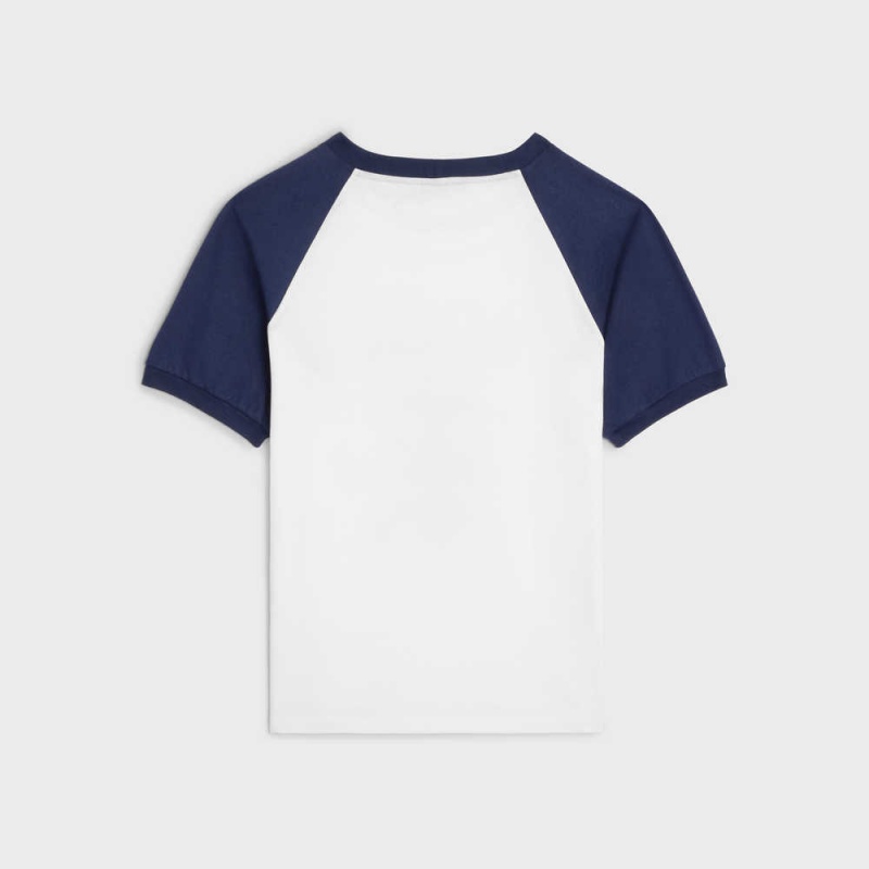 Celine Paris Anchor In Baumwoll Jersey T-shirt Weiß Navy | CL-592784