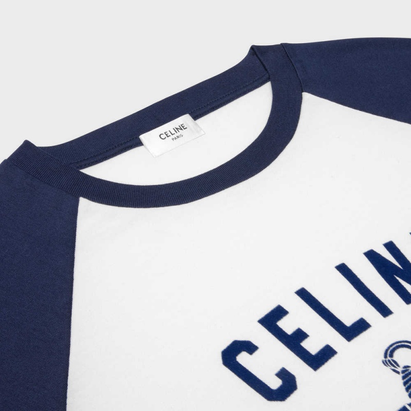 Celine Paris Anchor In Baumwoll Jersey T-shirt Weiß Navy | CL-592784