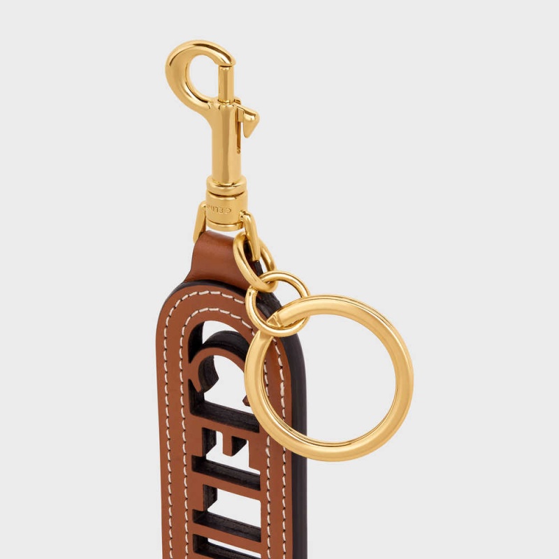 Celine Perforated Keyring Charm In Smooth Calfskin Kleine Lederwaren Braun | CL-592899