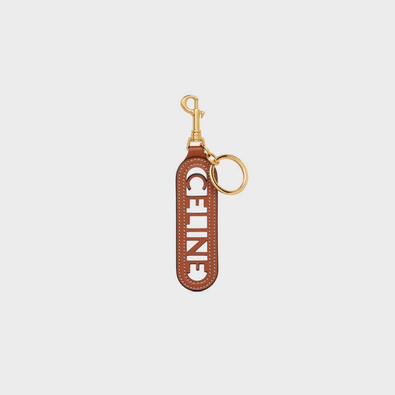 Celine Perforated Keyring Charm In Smooth Calfskin Kleine Lederwaren Braun | CL-592899