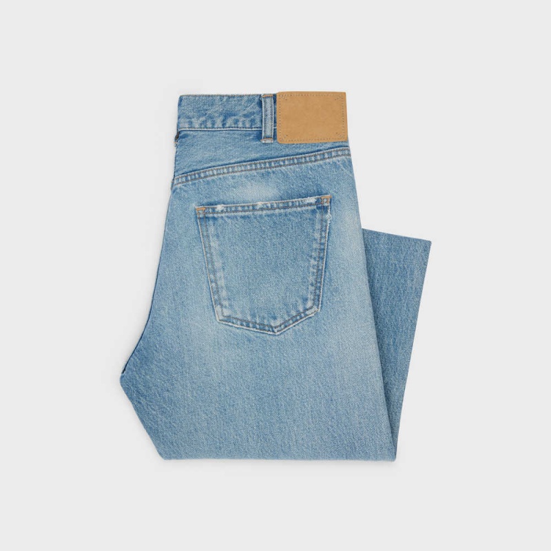 Celine Polly Jeans In Steel Blue Wash Denim Hose Grau Blau Waschen | CL-592711