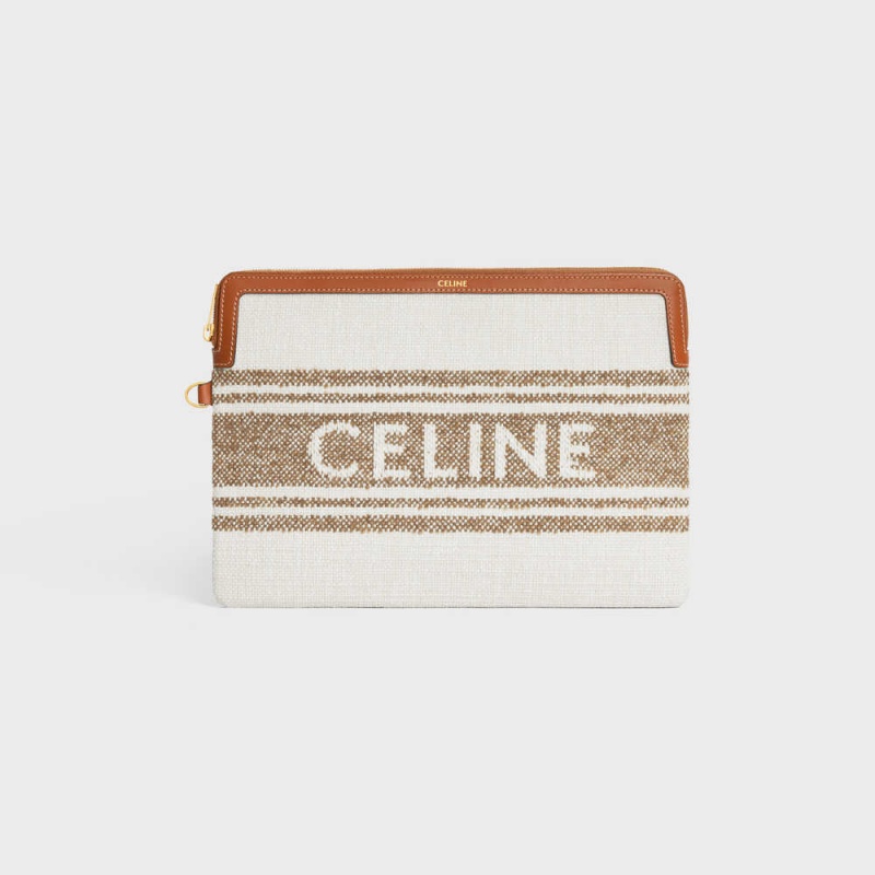 Celine Riemen In Gestreift Textil With Celine Jacquard Beuteltasche Braun Braun | CL-592887