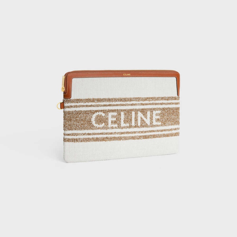 Celine Riemen In Gestreift Textil With Celine Jacquard Beuteltasche Braun Braun | CL-592887