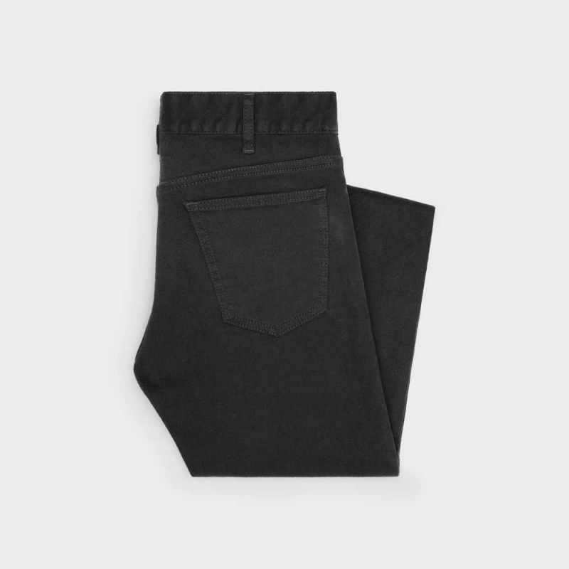 Celine Schlank Jeans In Pure Black Stone Wash Denim Hose Schwarz Grau | CL-592729