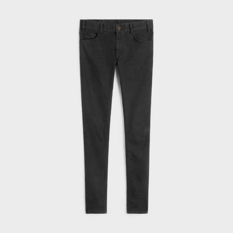 Celine Schlank Jeans In Pure Black Stone Wash Denim Hose Schwarz Grau | CL-592729