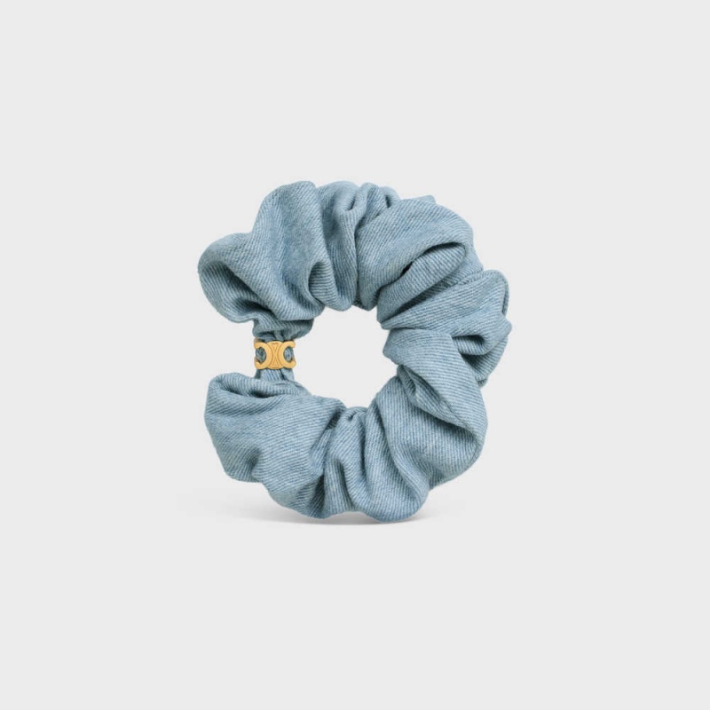 Celine Scrunchy In Brass With Gold Finish And Denim Haarschmuck Gold Blau | CL-592330