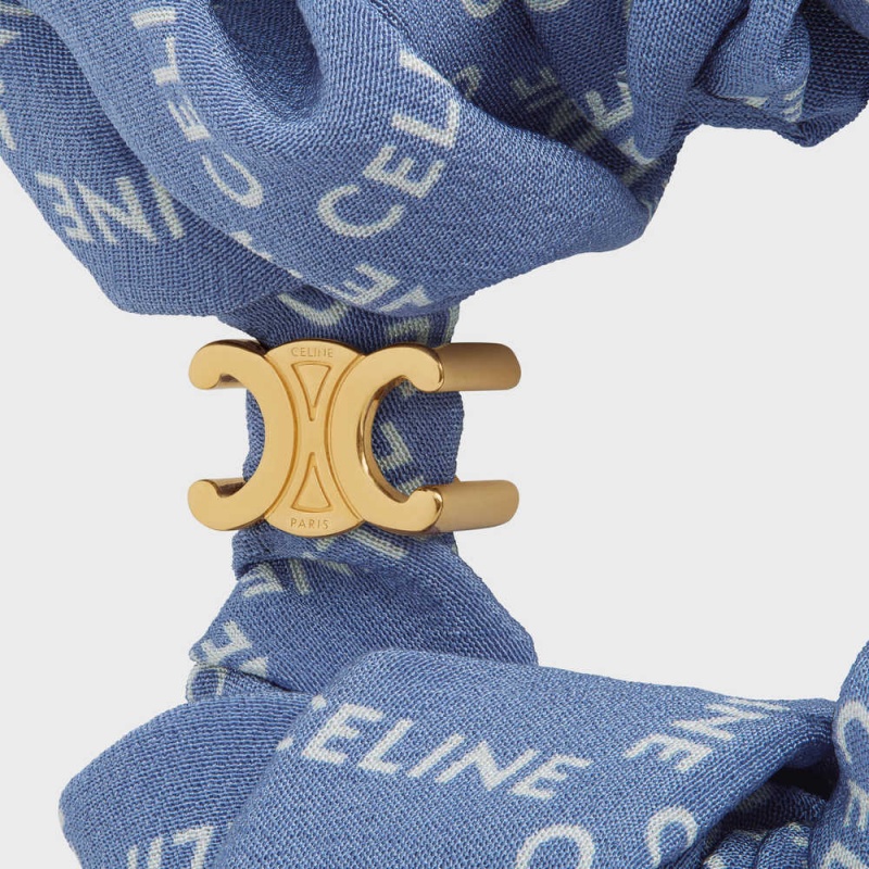 Celine Scrunchy Square In Brass With Gold Finish And Blue Silk Haarschmuck Gold Blau | CL-592329