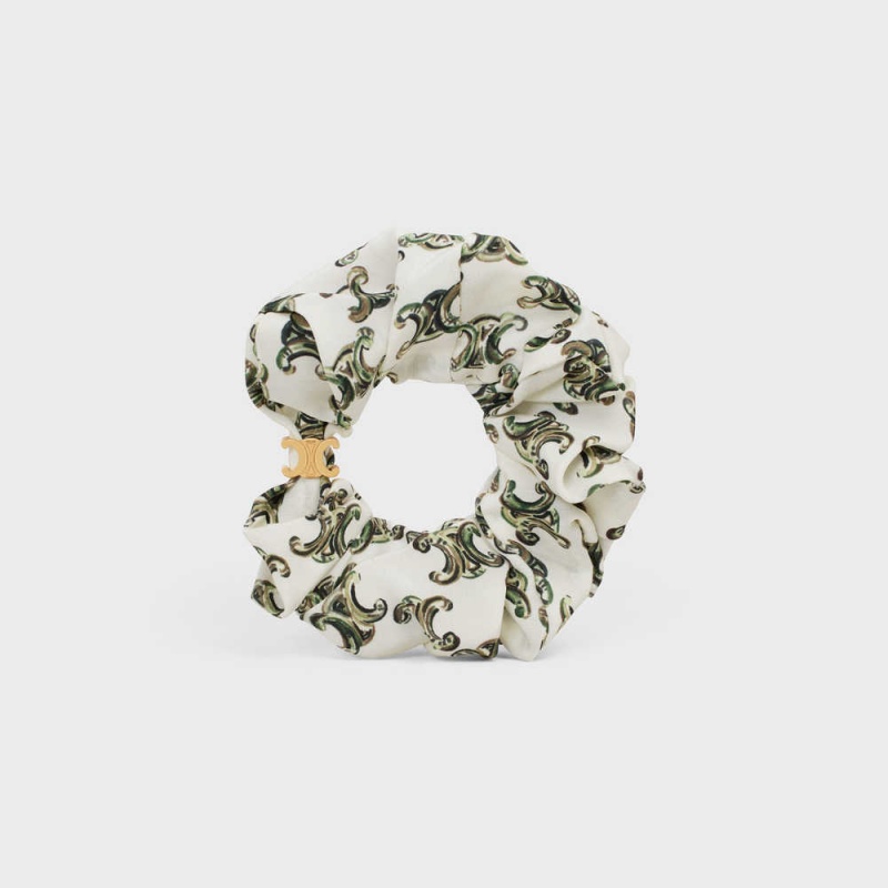 Celine Scrunchy Triomphe Camo In Brass With Gold Finish And Silk Haarschmuck Gold | CL-592327